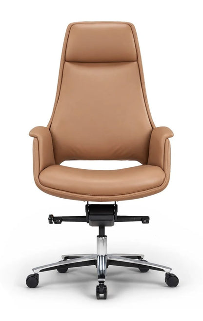 Stanford tan executive office chair front view with headrest and padded armrests