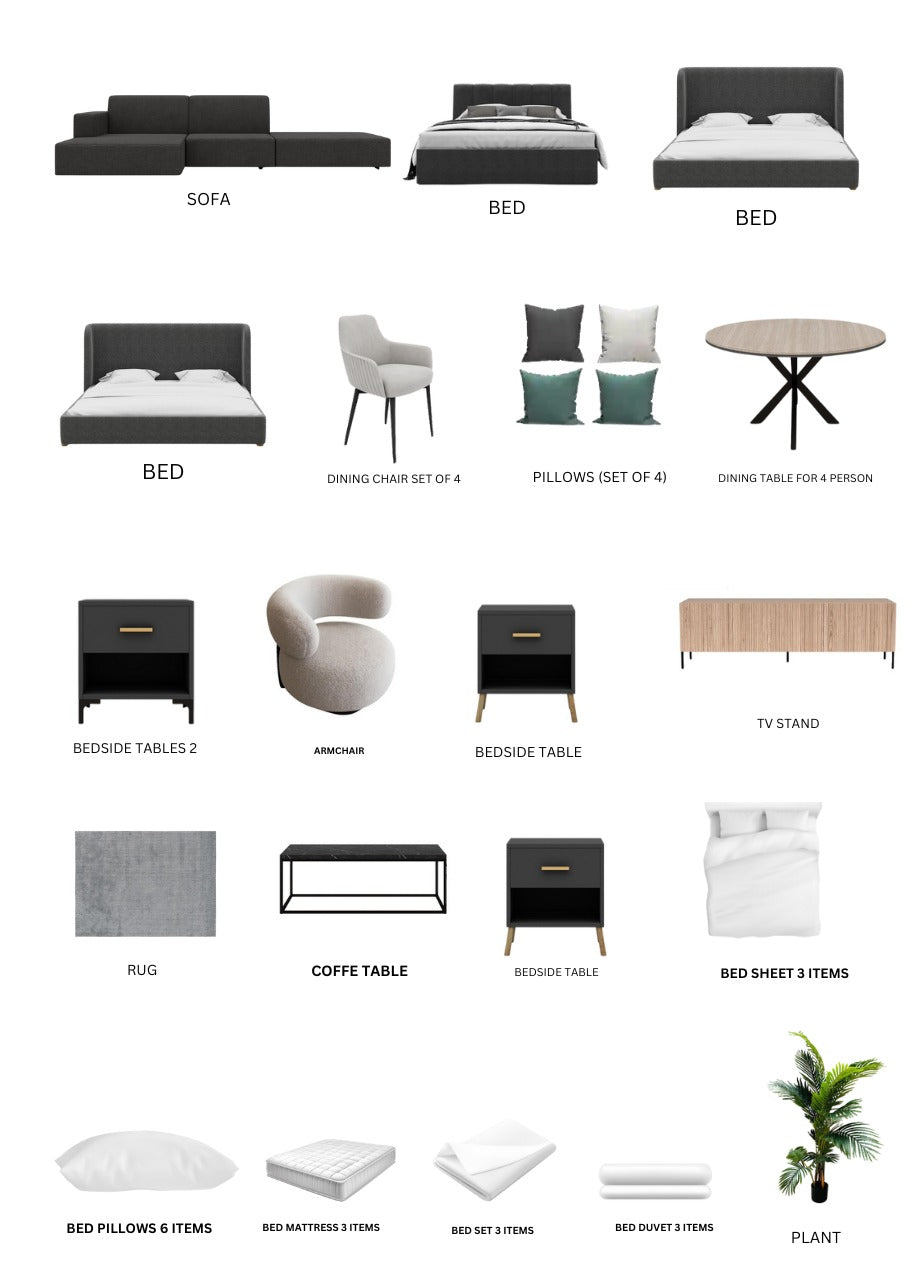 Gray/3-Bedroom/36Items