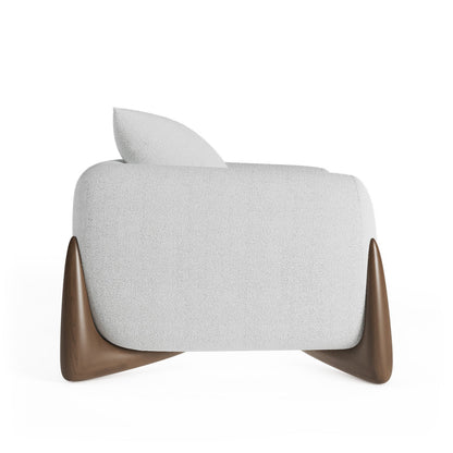 Architectural White Bouclé Accent Chair with Solid Wood Sled Frame