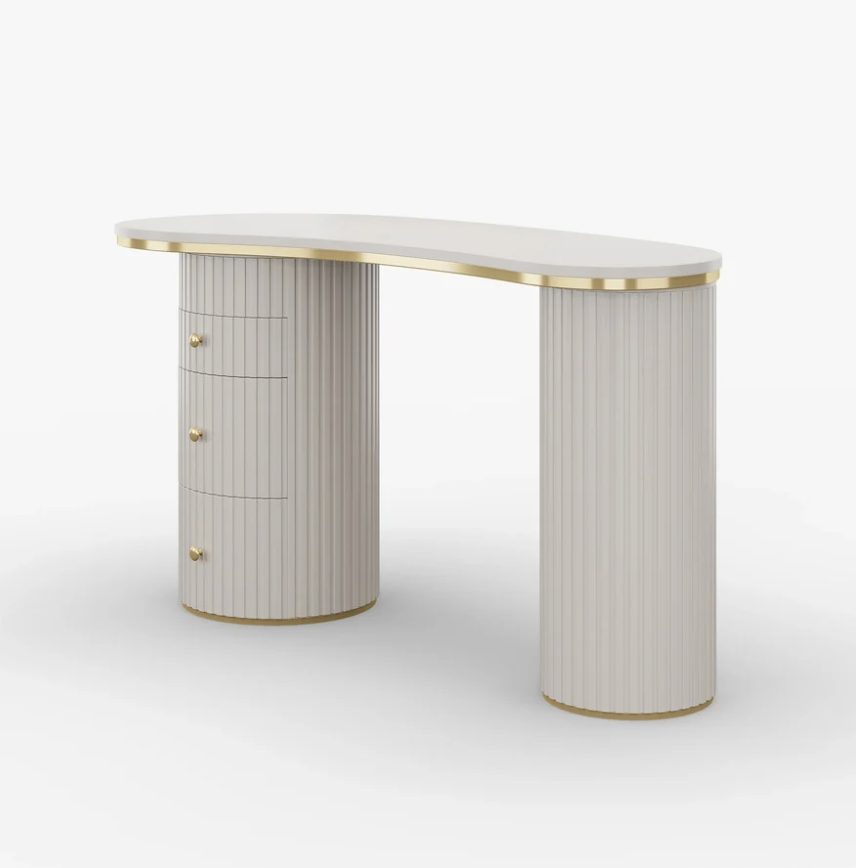 Kira white kidney-shaped desk on white background