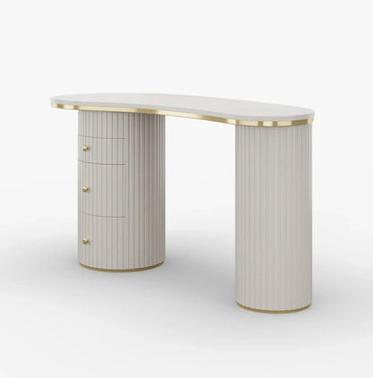 Kira white kidney-shaped desk on white background