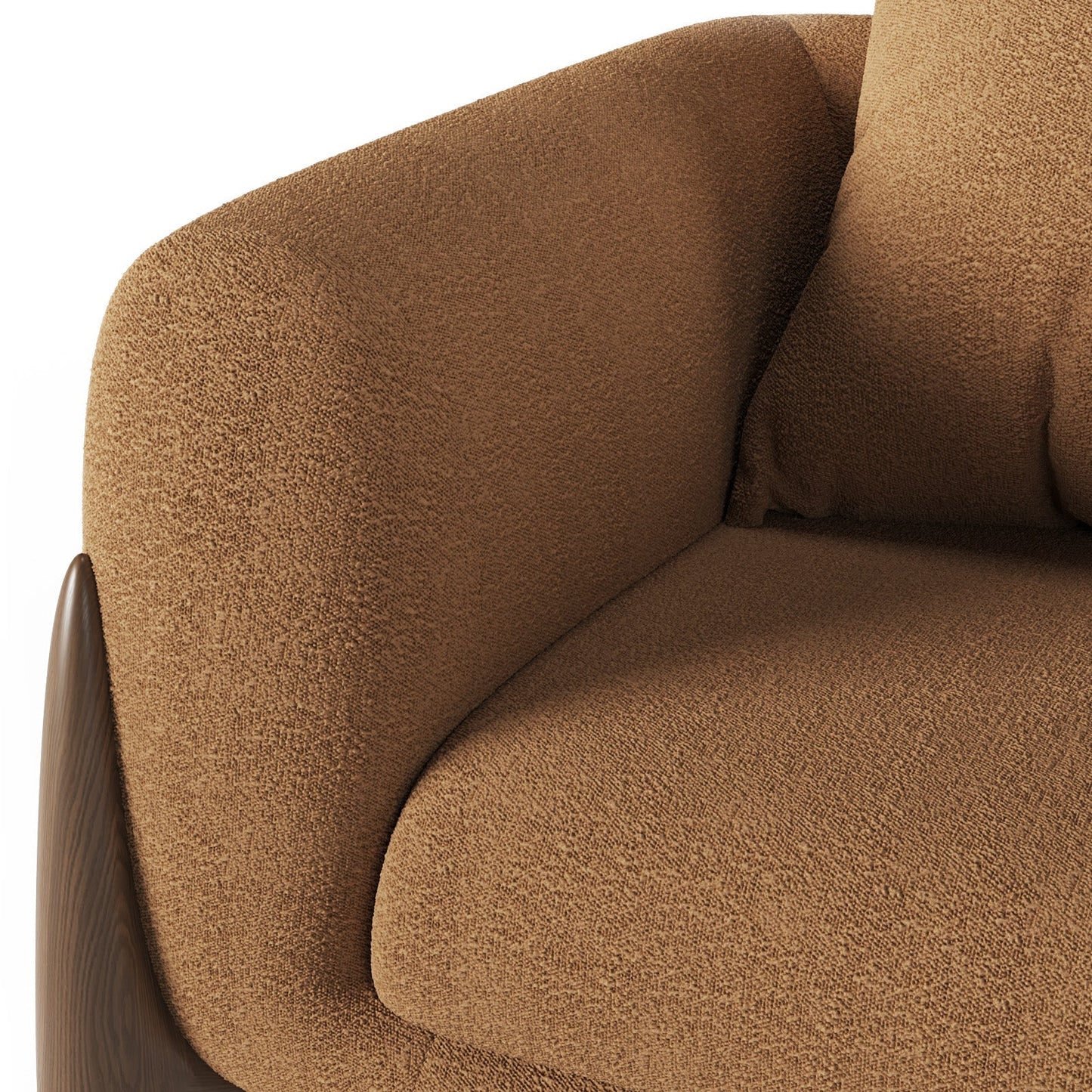 Architectural White Bouclé Accent Chair with Solid Wood Sled Frame