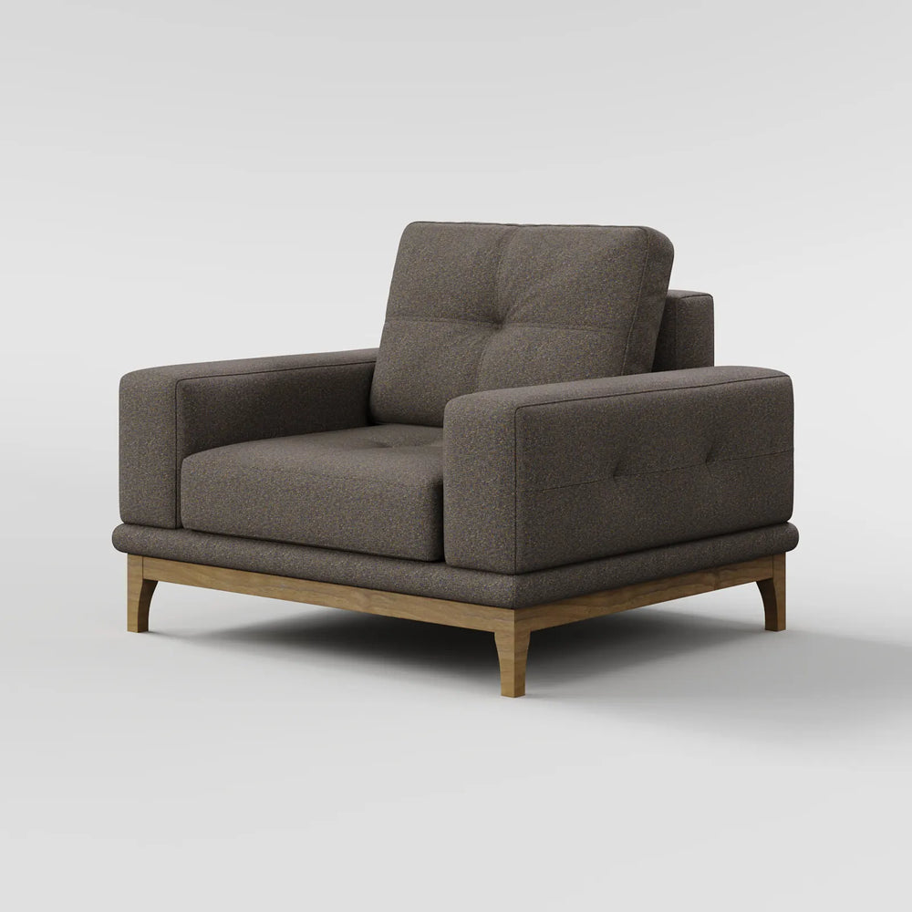 Contemporary Low-Profile Club Chair with Sculptural Wood Frame