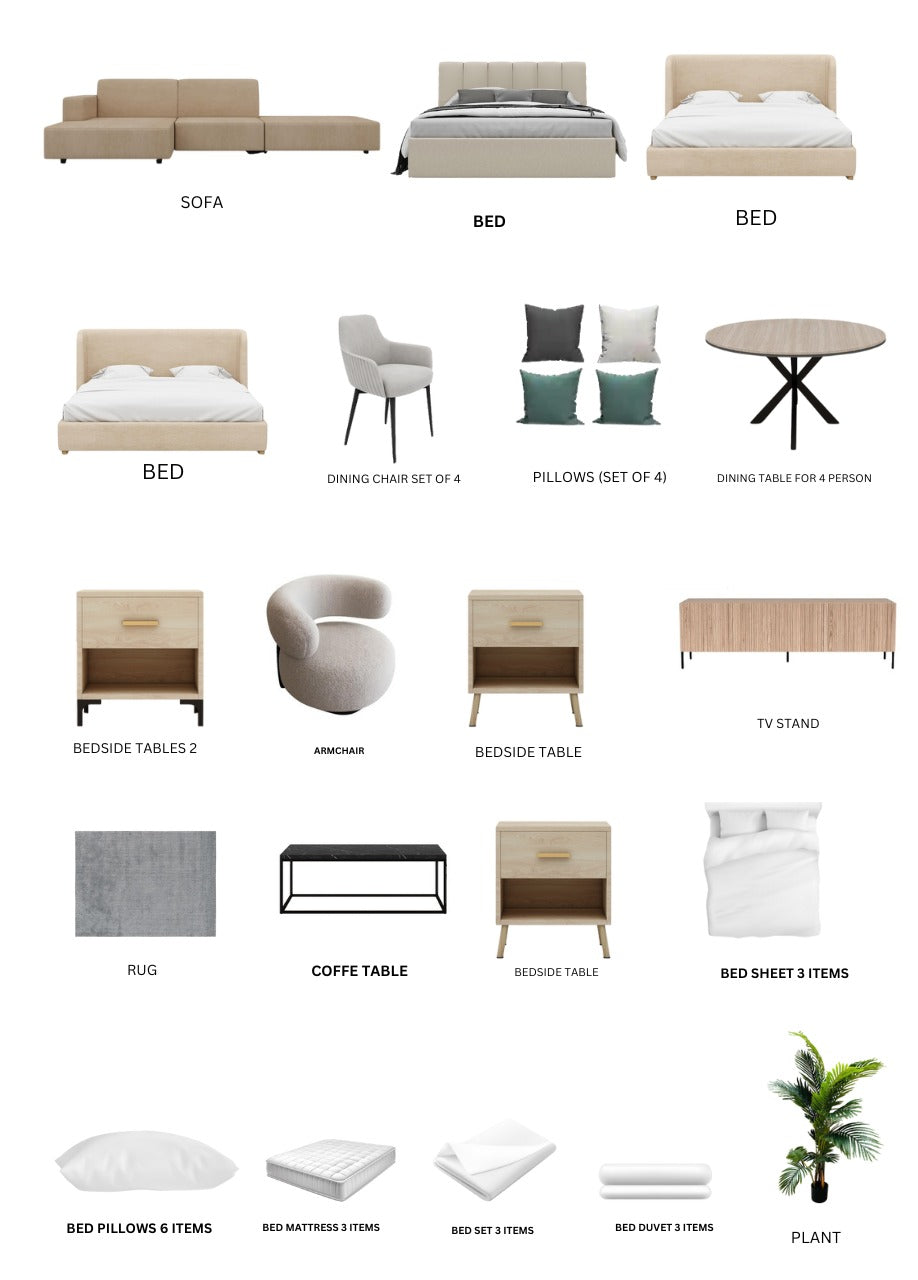 Beige/3-Bedroom/36Items