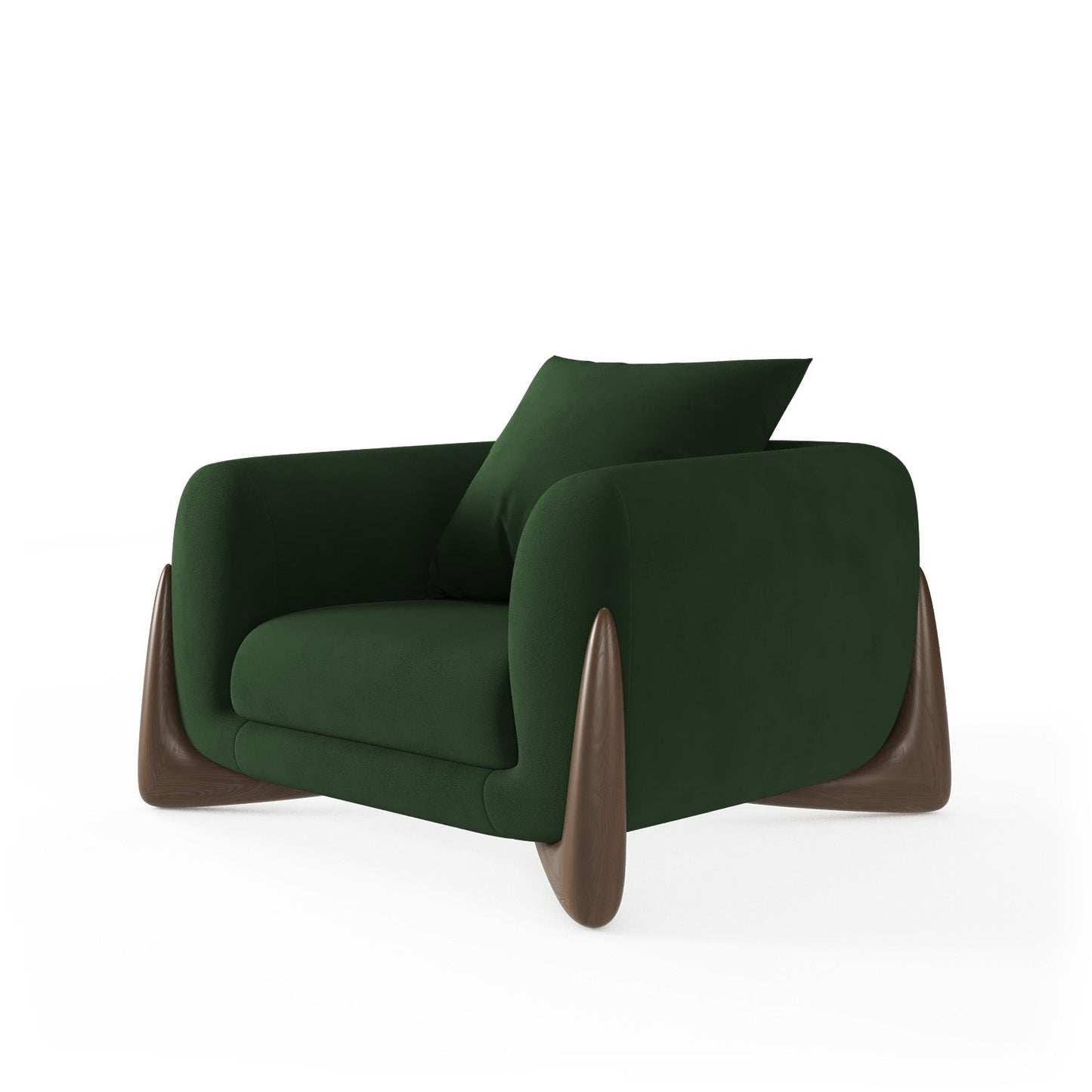 Architectural White Bouclé Accent Chair with Solid Wood Sled Frame