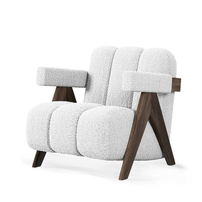 Sculptural Three-Panel Accent Chair with Tapered Walnut Legs