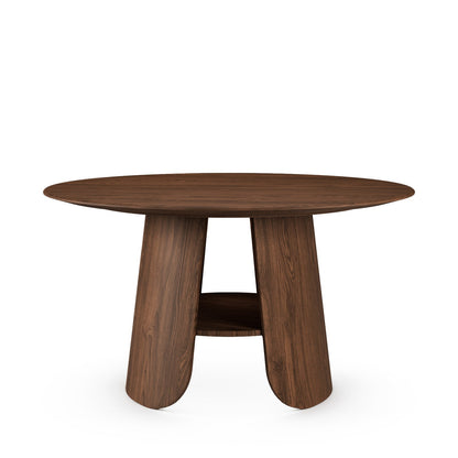 Contemporary Round Natural Oak Dining Table with Fluted Pedestal Base