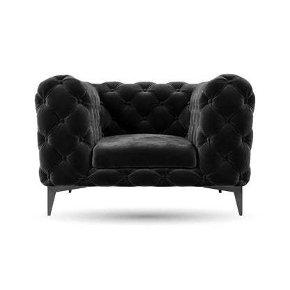 Luxury Black Velvet Chesterfield Armchair with Button-Tufting