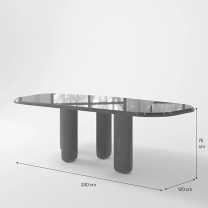 The Aurum Pillar Table: Modern Marble Top with Three Gleaming Brass-Tone Supports