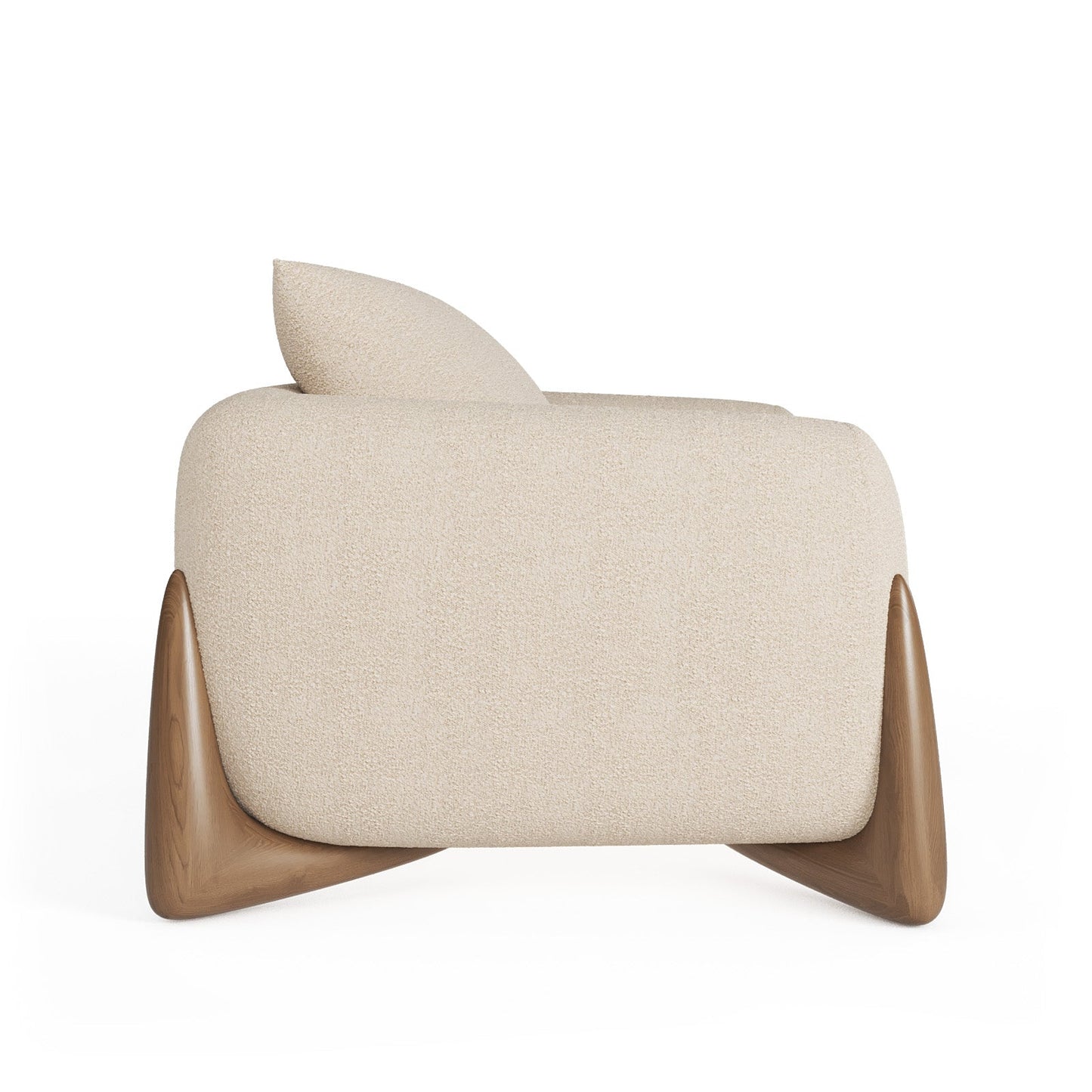 Architectural White Bouclé Accent Chair with Solid Wood Sled Frame