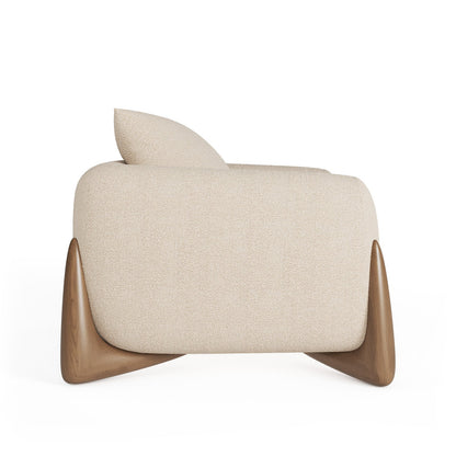 Architectural White Bouclé Accent Chair with Solid Wood Sled Frame