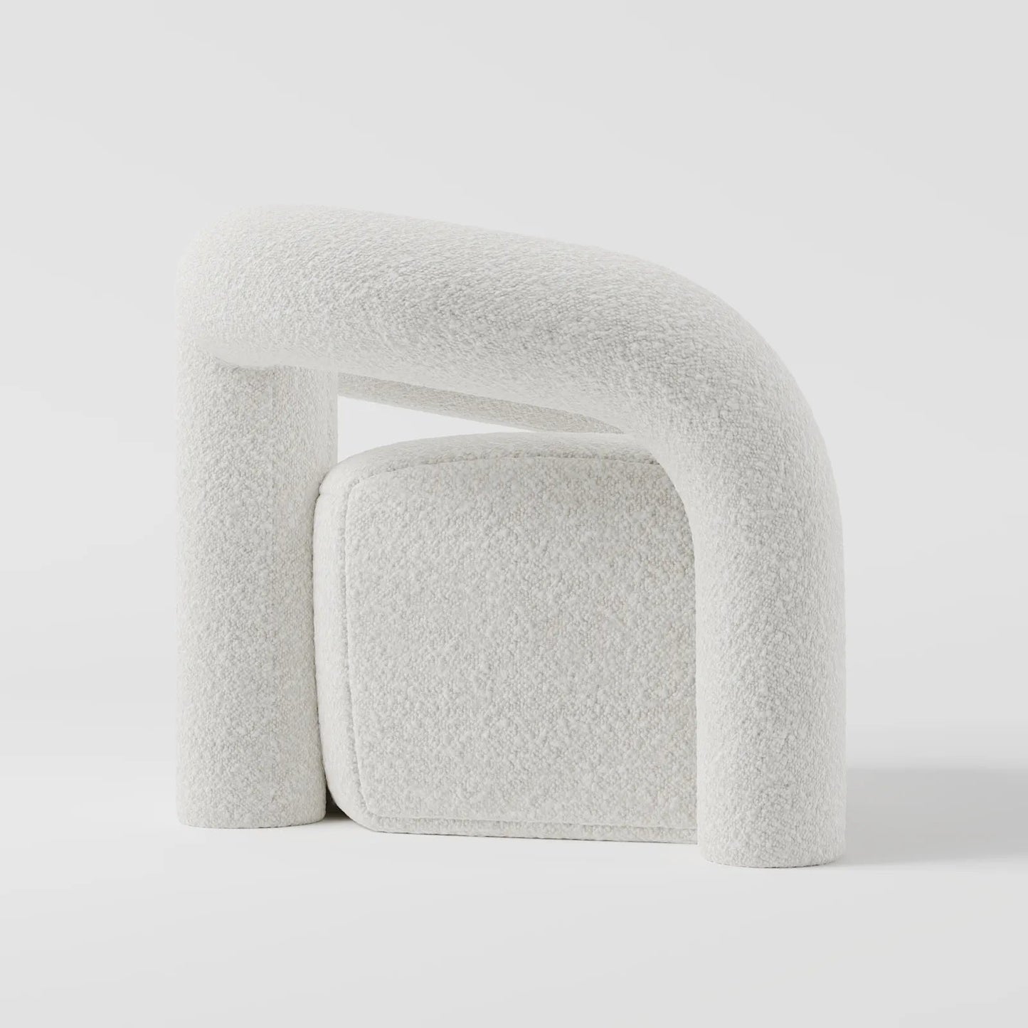 Contemporary White Bouclé Armchair with Architectural Dual-Arched Frame