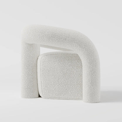 Contemporary White Bouclé Armchair with Architectural Dual-Arched Frame