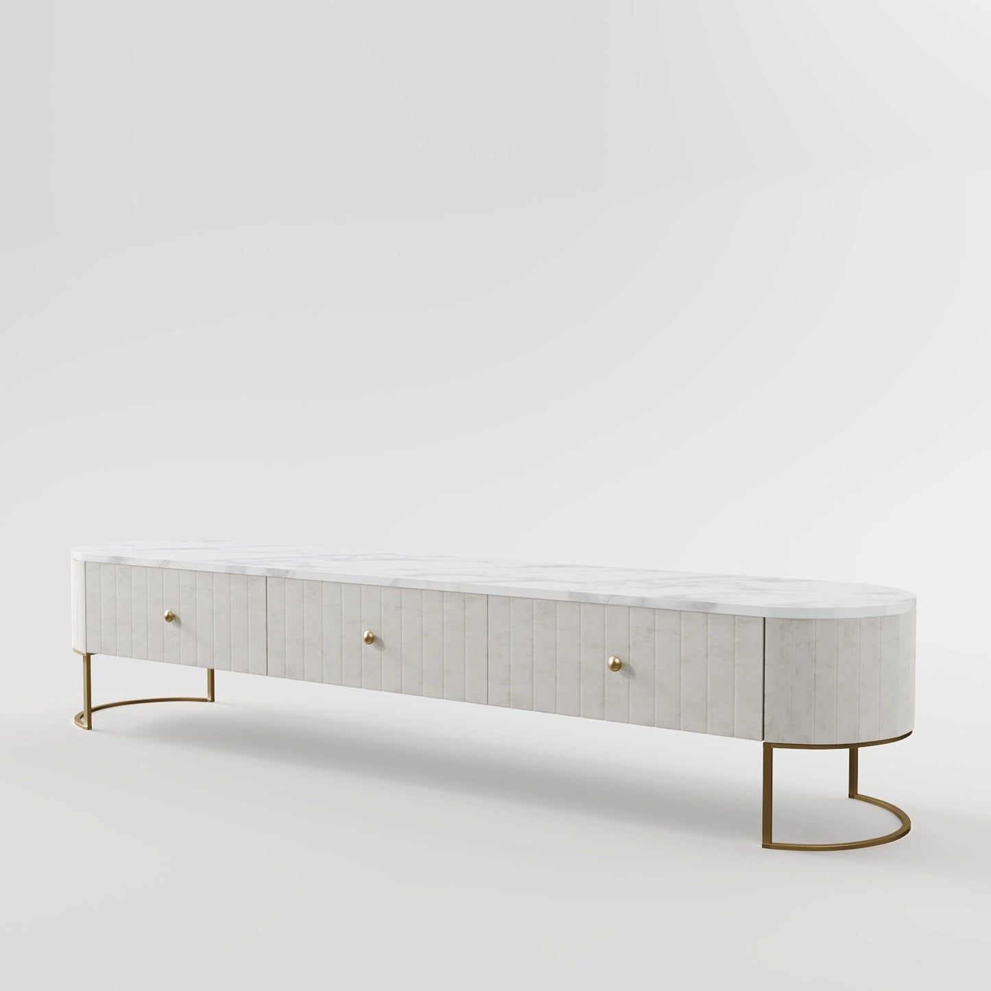 The Aura Console: White Marble and Gold Textured Credenza
