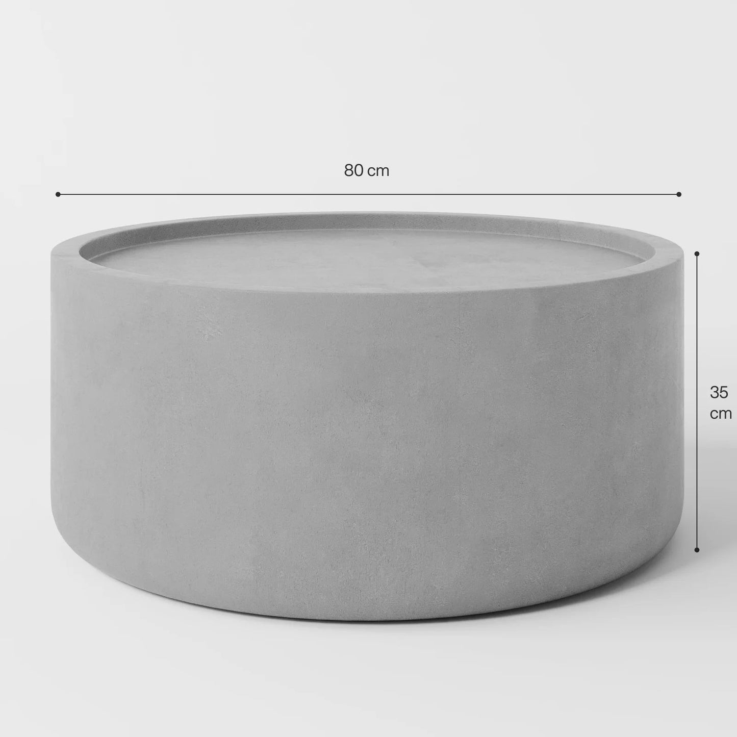 Contemporary Round Light Grey Concrete Coffee Table with Recessed Tray Top