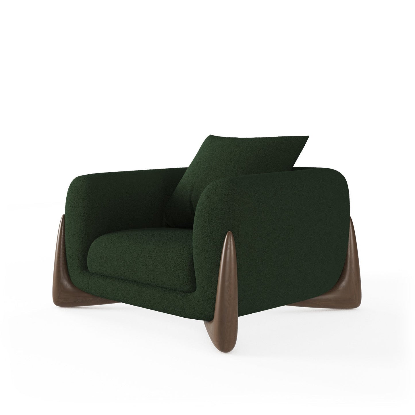 Architectural White Bouclé Accent Chair with Solid Wood Sled Frame