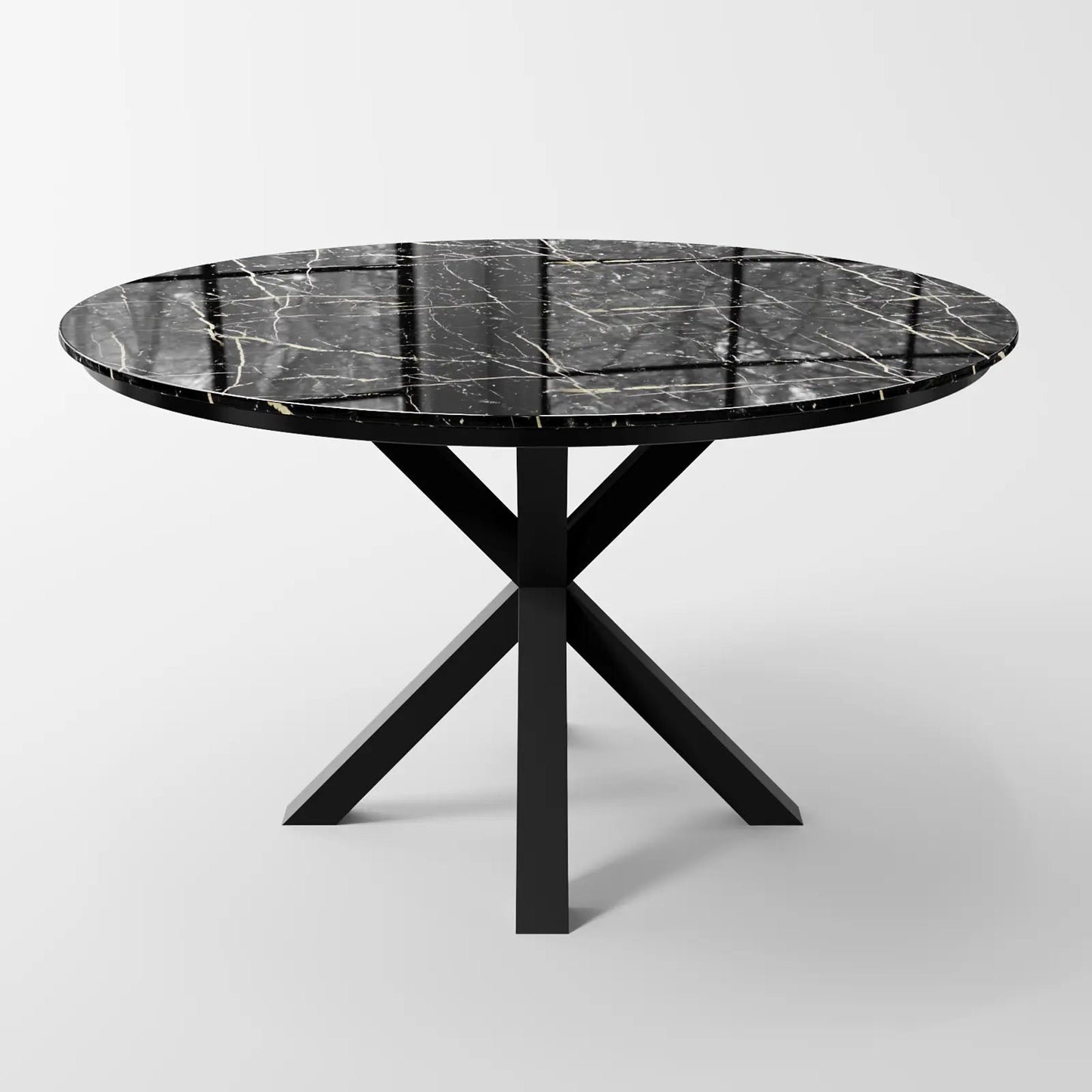 Contemporary Round Dark Grey Concrete Dining Table with Interlocking Arch Base