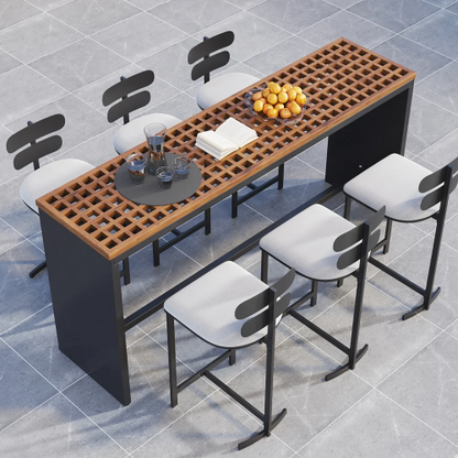 Modern Seven Piece Industrial High Dining Set with Slatted Wood Top