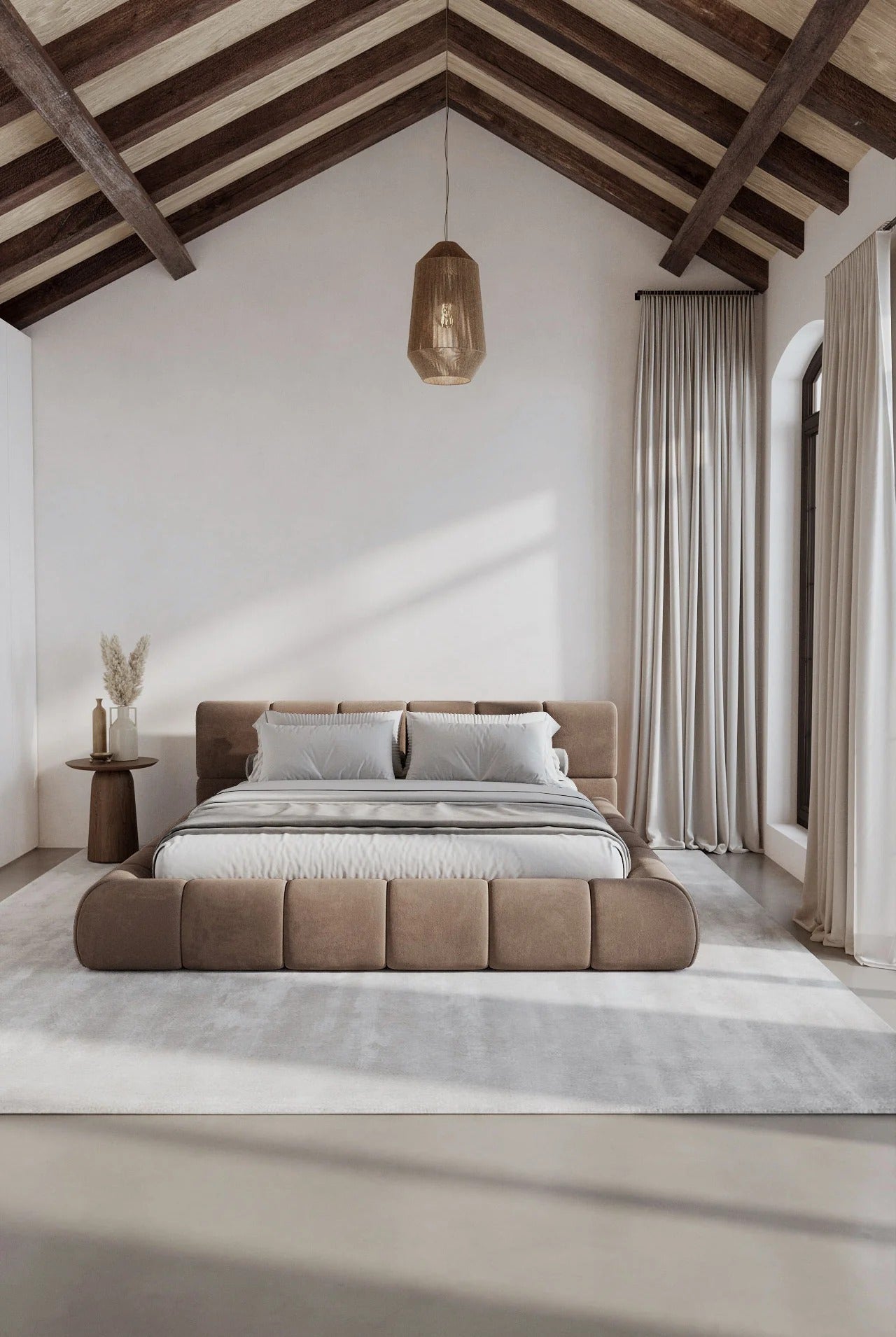 Artisan Honey-Velvet Block-Platform Bed