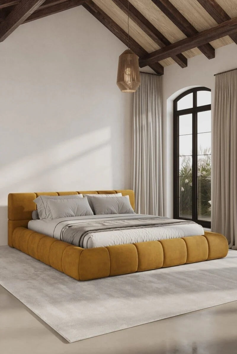 Artisan Honey-Velvet Block-Platform Bed