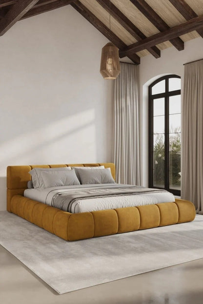 Artisan Honey-Velvet Block-Platform Bed