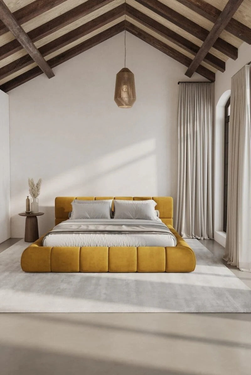 Artisan Honey-Velvet Block-Platform Bed