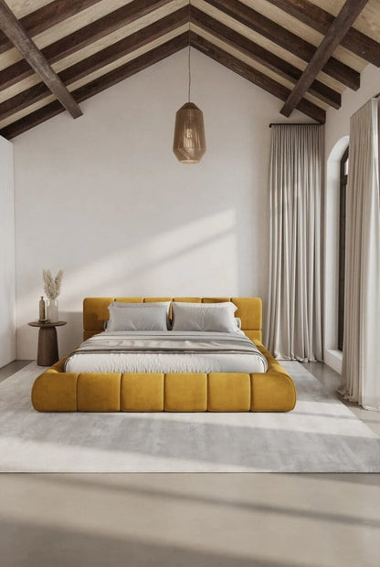 Artisan Honey-Velvet Block-Platform Bed