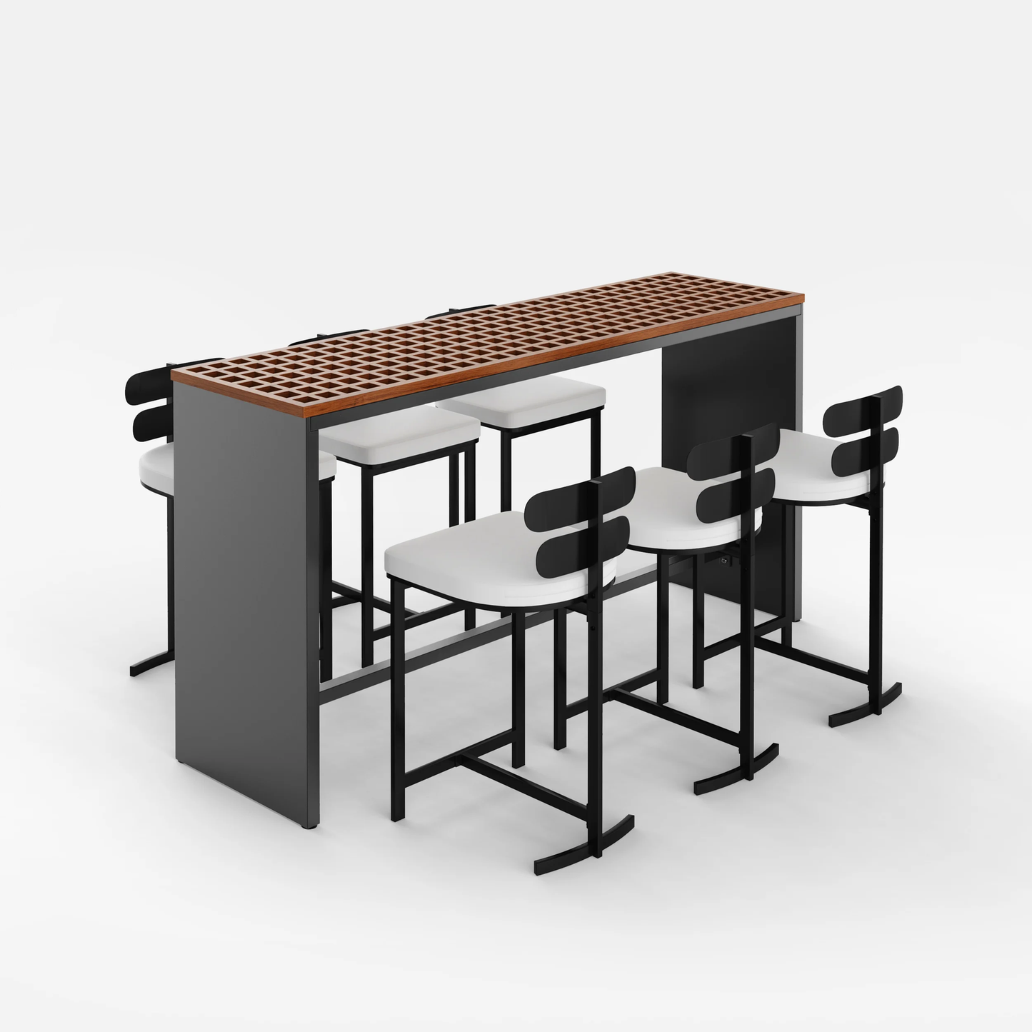 Modern Seven Piece Industrial High Dining Set with Slatted Wood Top