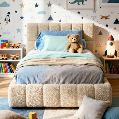 Teddy Fabric Upholstered Kids Bed — Cloud