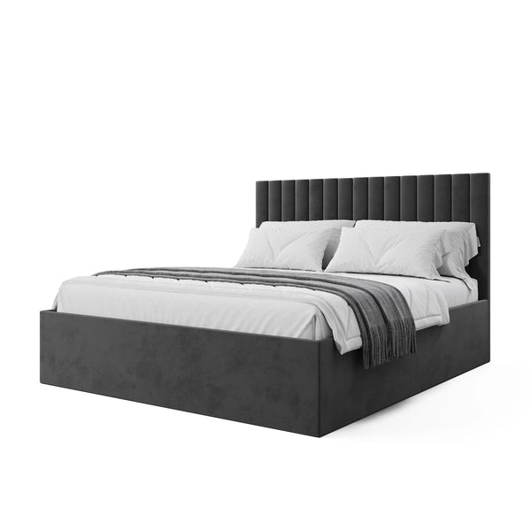 Midnight Velvet Vertical-Stitch Grand Bed