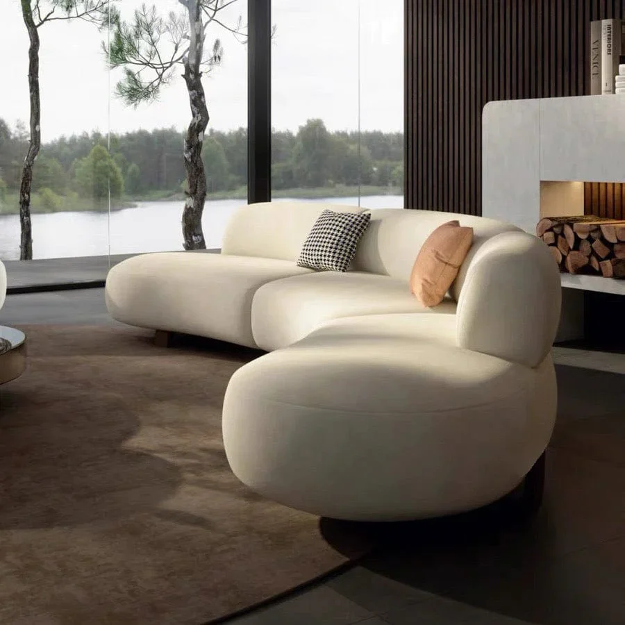 Modern C-Shaped Sectional with Built-in Wood Console