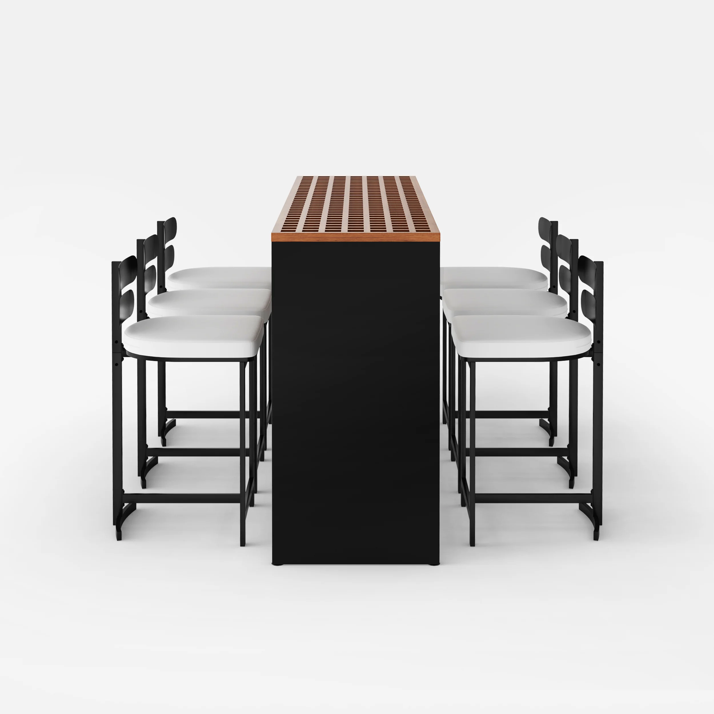 Modern Seven Piece Industrial High Dining Set with Slatted Wood Top