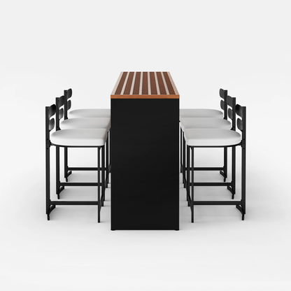 Modern Seven Piece Industrial High Dining Set with Slatted Wood Top