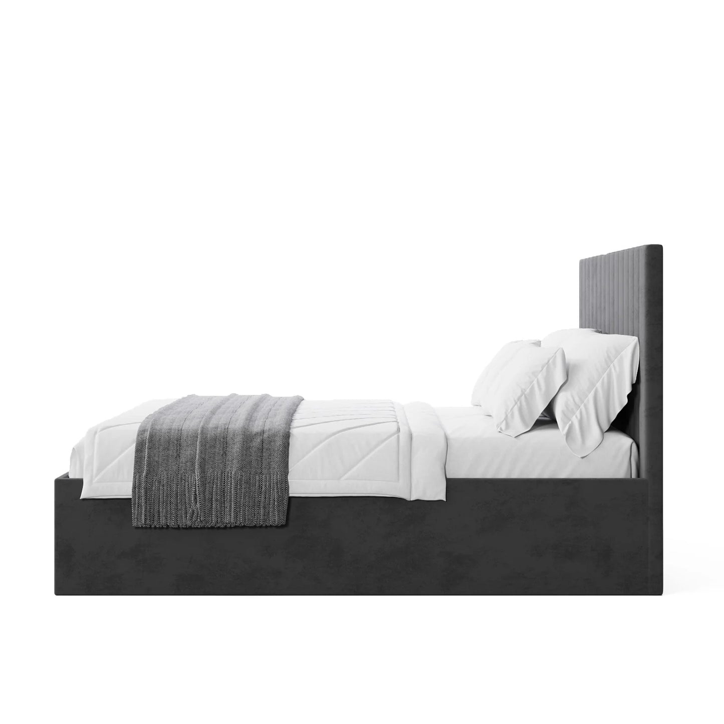 Midnight Velvet Vertical-Stitch Grand Bed