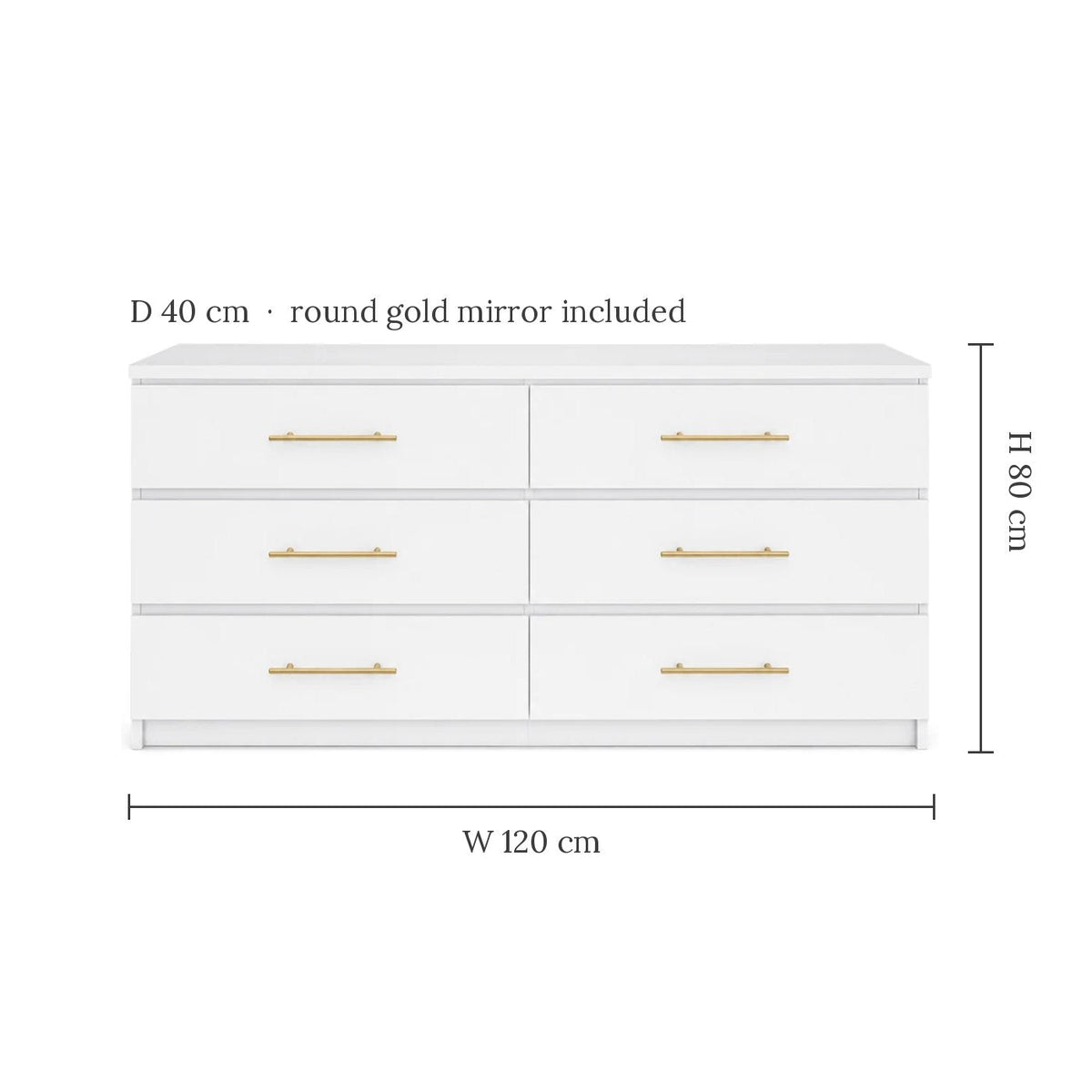 Isla dresser dimensions W 120 x D 40 x H 80 cm