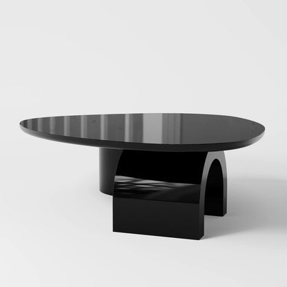 Contemporary Oval Marble Coffee Table with Asymmetrical Wood