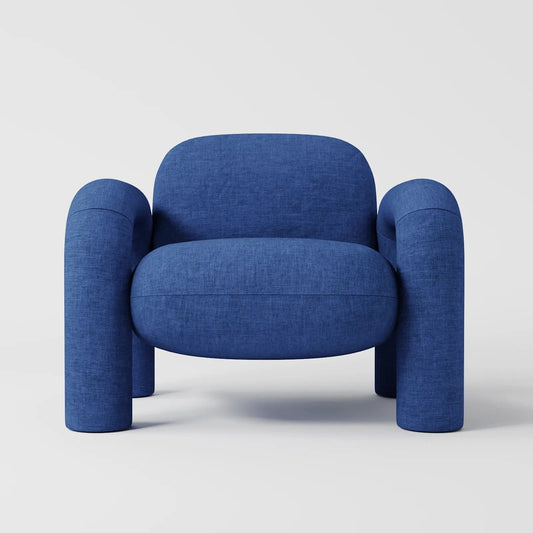 Modern Royal Blue Lounge Chair with Oversized Cylindrical Legs