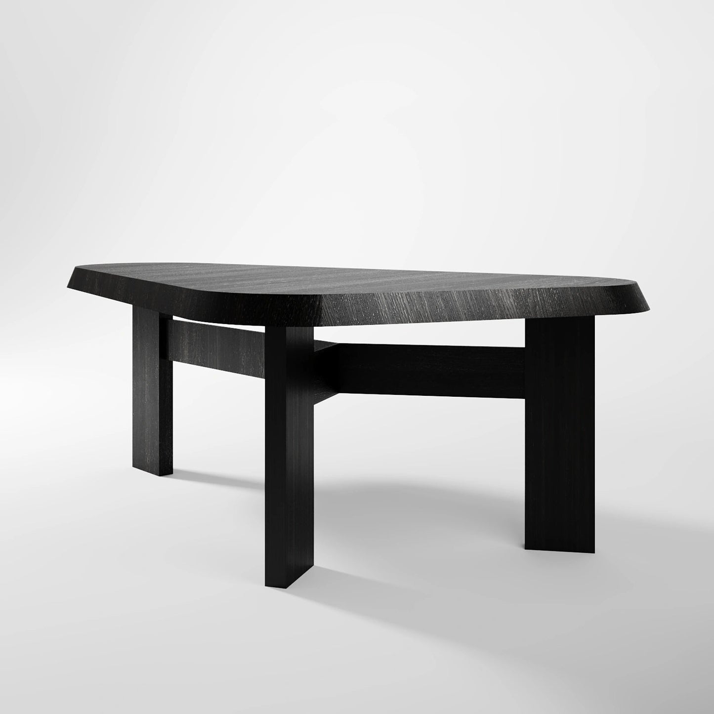 Artisanal Brutalist Trestle Table with Faceted Edge Geometry