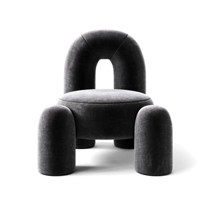 Contemporary Charcoal Velvet Armchair with Oversized Arched Backrest