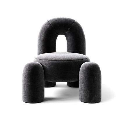 Contemporary Charcoal Velvet Armchair with Oversized Arched Backrest