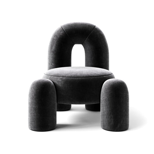 Contemporary Charcoal Velvet Armchair with Oversized Arched Backrest