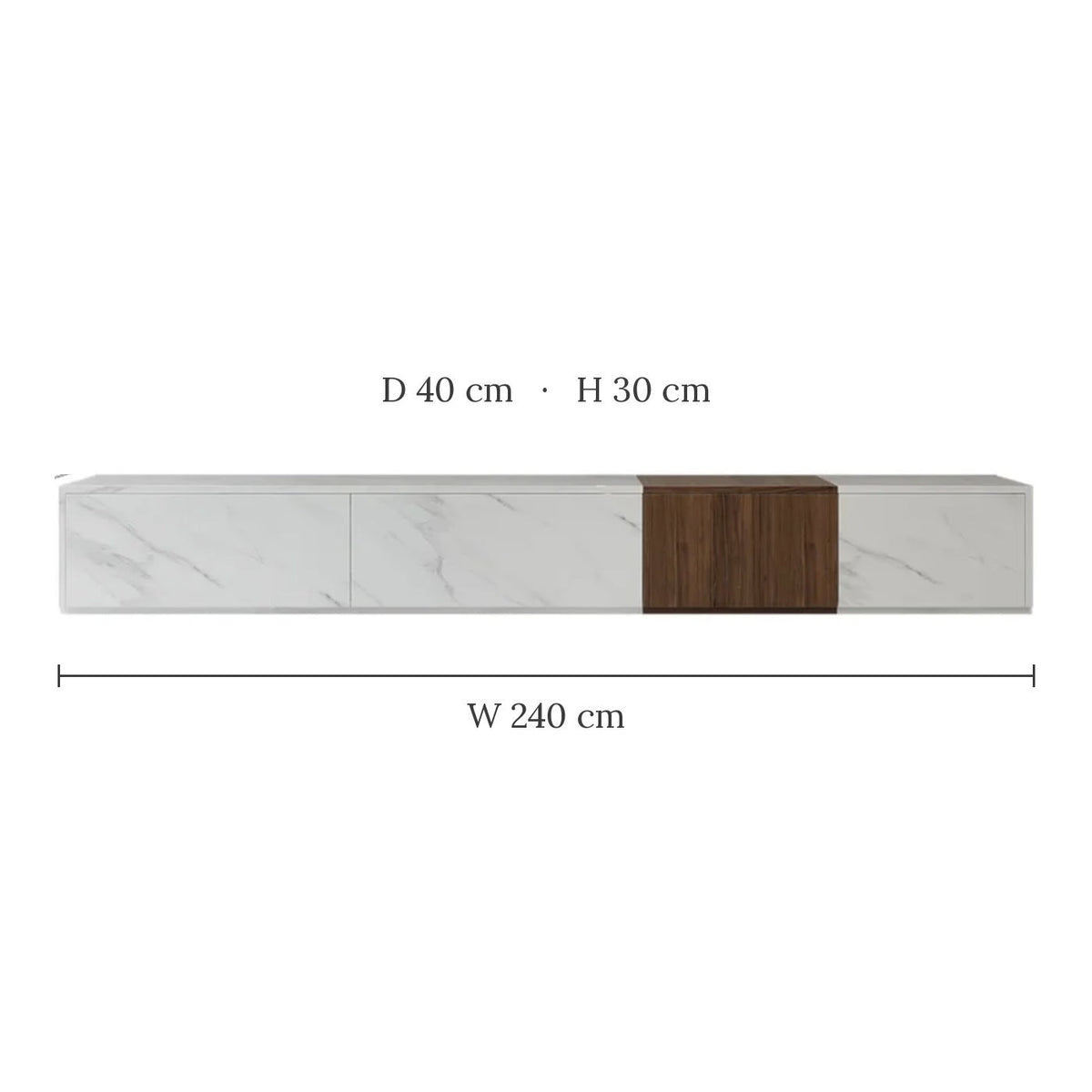 Kai marble and walnut TV unit dimensions W 240 x D 40 x H 30 cm