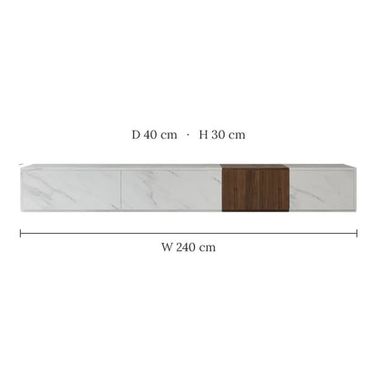Kai marble and walnut TV unit dimensions W 240 x D 40 x H 30 cm