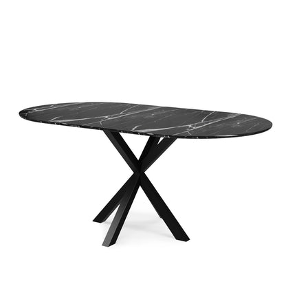 Contemporary Round Dark Grey Concrete Dining Table with Interlocking Arch Base