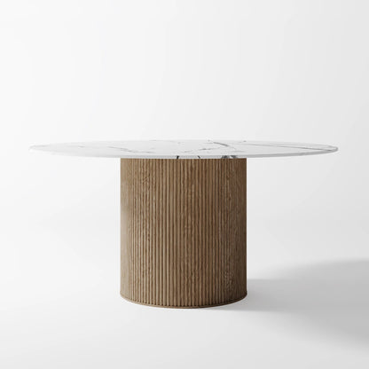 Contemporary Marble Dining Table with Natural Fluted Pedestal Base