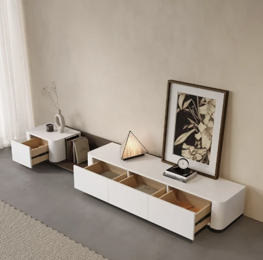 Lumo TV unit with all four drawers open
