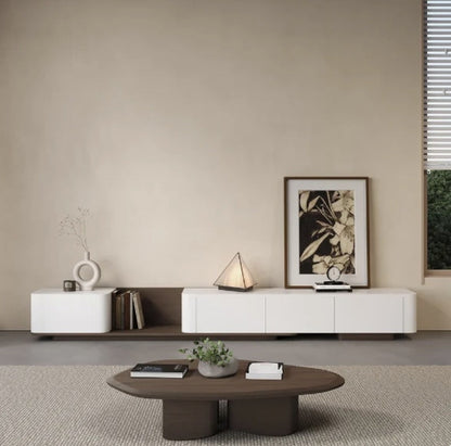 Lumo extendable TV unit front view with walnut coffee table