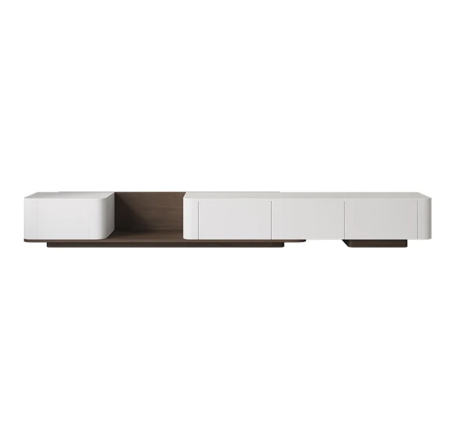 Lumo extendable TV unit white and walnut on white background