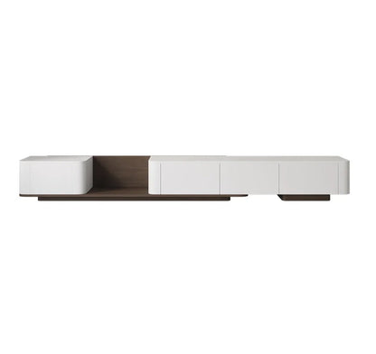 Lumo extendable TV unit white and walnut on white background