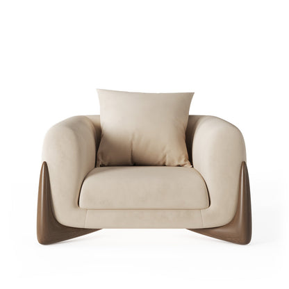 Architectural White Bouclé Accent Chair with Solid Wood Sled Frame